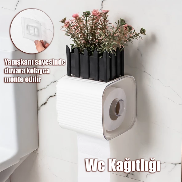 Porsima 2041 Yapışkanlı Banyo Tuvalet Kağıtlığı Wc Peçetelik Kağıtlık Tutucu Tuvalet Kağıt Organizeri Beyaz ürün görseli 1