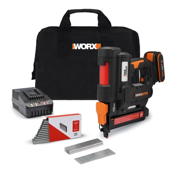WORX WX844 20Volt/2.0Ah Li-ion 16-40mm Profesyonel Şarjlı Zımba Makinesi + 2700 Adet Yedek Zımba ürün görseli 1