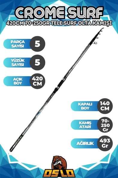Oslo Crome 420cm 70-250 gr Tele Surf Olta Kamışı ürün görseli 1