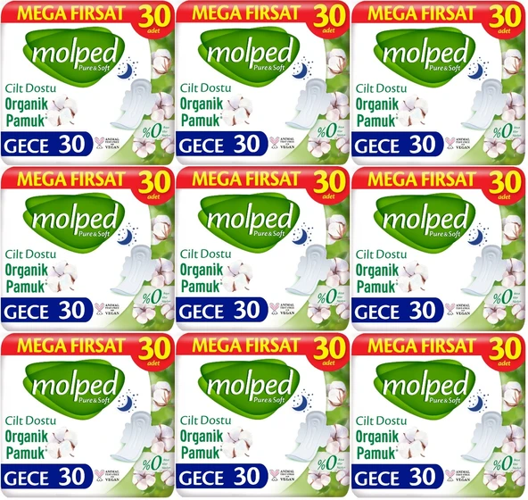 Molped Pure&Soft Hijyenik Ped Gece 270 (9PK*30) Adet Mega Pk ürün görseli 1