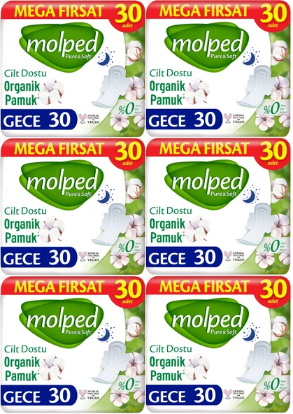 Molped Pure&Soft Hijyenik Ped Gece 180 (6PK*30) Adet Mega Pk ürün görseli 1