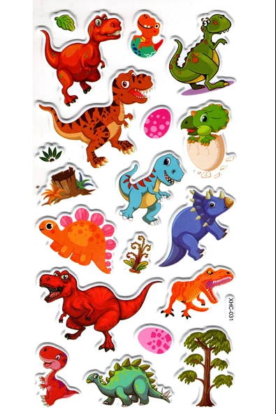 Sticker Kabartmalı Stiker Çıkartma Etiket (XHC031)-18x9 cm- Mutlu Dinozor ürün görseli 1