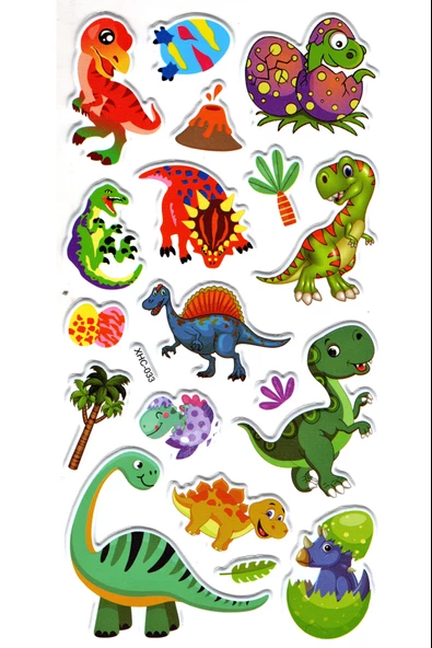 Sticker Kabartmalı Stiker Çıkartma Etiket (XHC033)-18x9 cm- Sevimli Dinozor ürün görseli 1