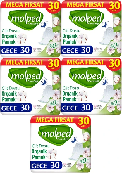 Molped Pure&Soft Hijyenik Ped Gece 150 (5PK*30) Adet Mega Pk ürün görseli 1