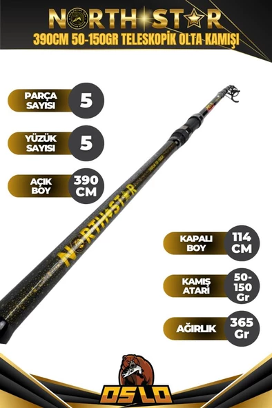 Oslo North Star 390cm 50-150gr Teleskopik Olta Kamışı ürün görseli 1