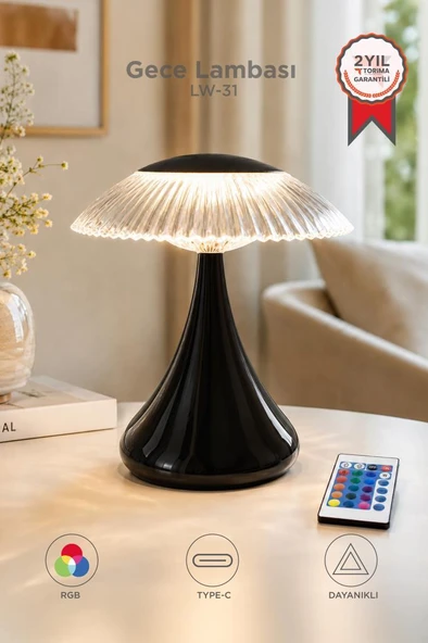 Abajur Kristal Elmas Masa Lambası Led Işıklı Akrilik Gece Lambası LW31 Siyah ürün görseli 1