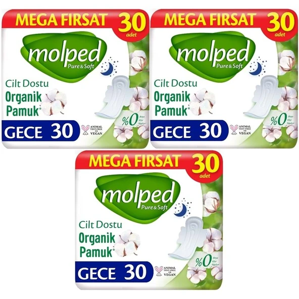 Molped Pure&Soft Hijyenik Ped Gece 90 (3PK*30) Adet Mega Pk ürün görseli 1