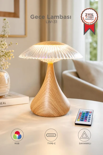 Abajur Kristal Elmas Masa Lambası Led Işıklı Akrilik Gece Lambası LW31 Ahşap Grain ürün görseli 1