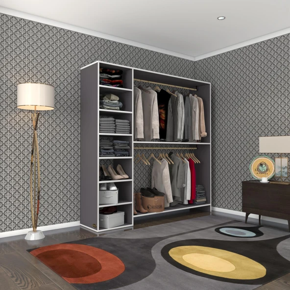 Kenzlife giysi dolabı abdurrahman 180*180*40 gri gardırop ürün görseli 1