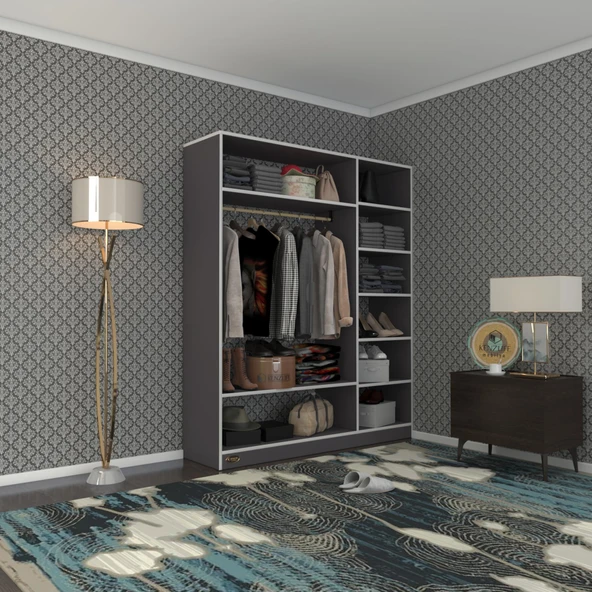 Kenzlife giysi dolabı dursun 180*150*40 gri gardırop ürün görseli 1