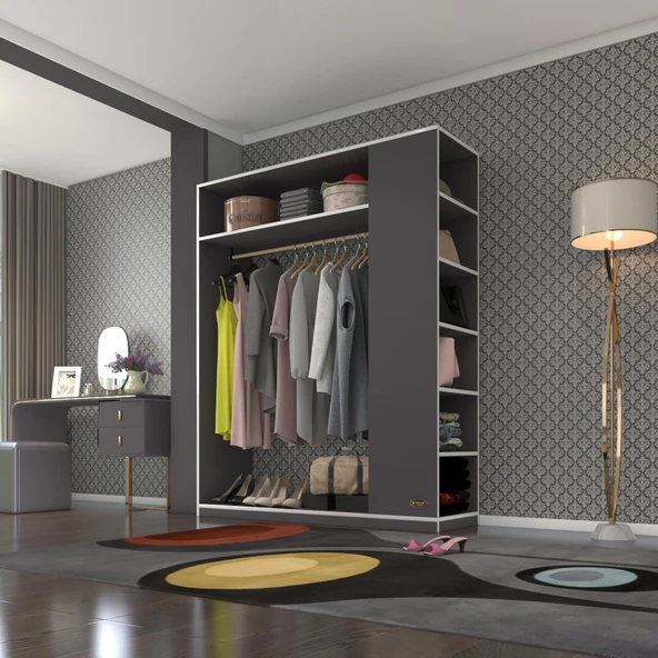 Kenzlife giysi dolabı bayram 180*150*40 gri gardırop ürün görseli 1