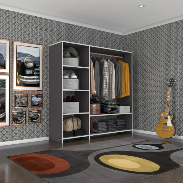 Kenzlife giysi dolabı mükremin 150*150*40 gri gardırop ürün görseli 1