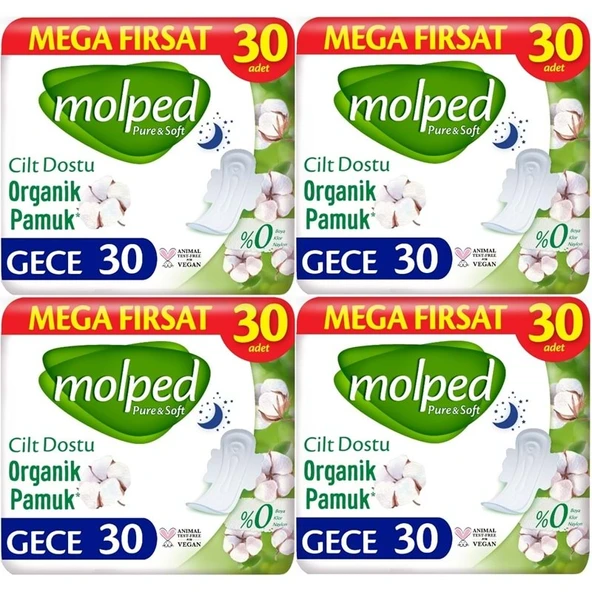 Molped Pure&Soft Hijyenik Ped Gece 120 (4PK*30) Adet Mega Pk ürün görseli 1