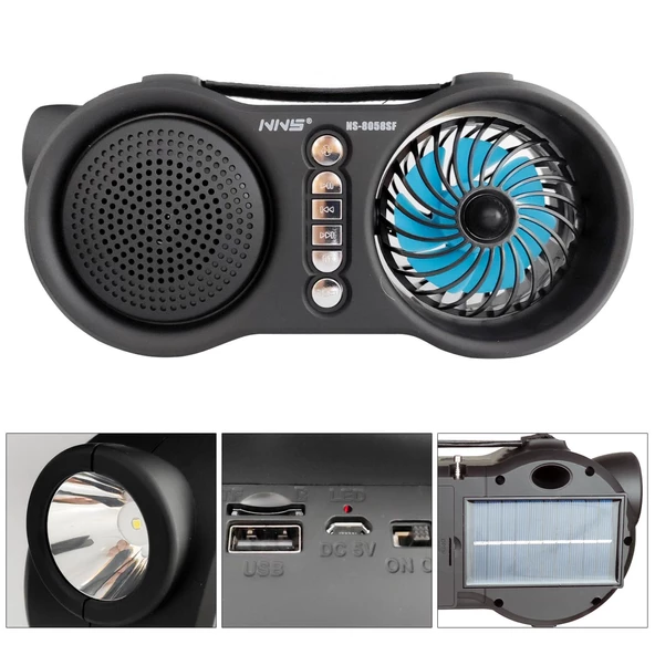 Müzi̇k Kutusu Solar Şarjli Bt/Usb/Sd/Fm Masa Fanli Fenerli̇ Nns Ns-8058Sf ürün görseli 1
