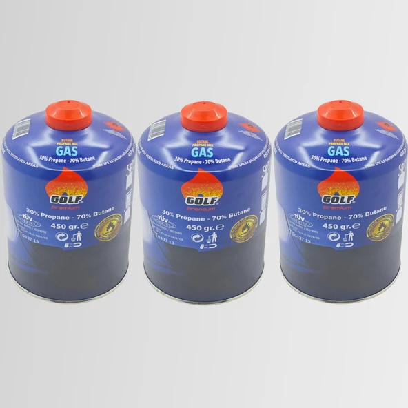 3'lü Set - GOLF Butan Propan Kamp Gazı Valfli Kartuş 450 GR ürün görseli 1