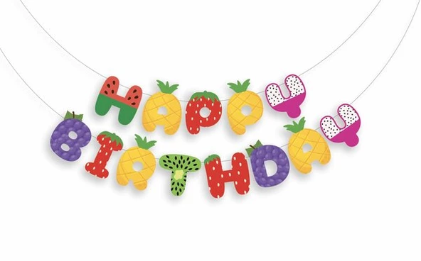 Meyve Temalı Happy Bırthday Banner 2 Metre ürün görseli 1