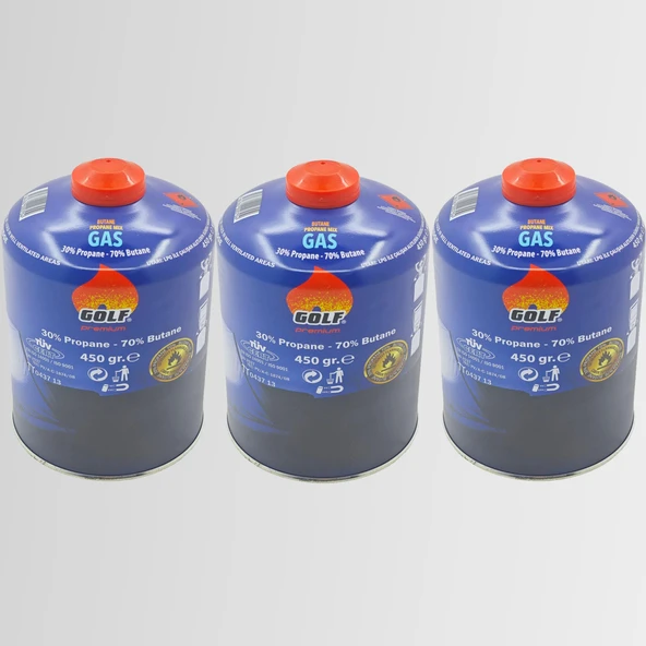 3'lü Set - GOLF Butan Propan Kamp Gazı Valfli Kartuş 450 GR ürün görseli 1