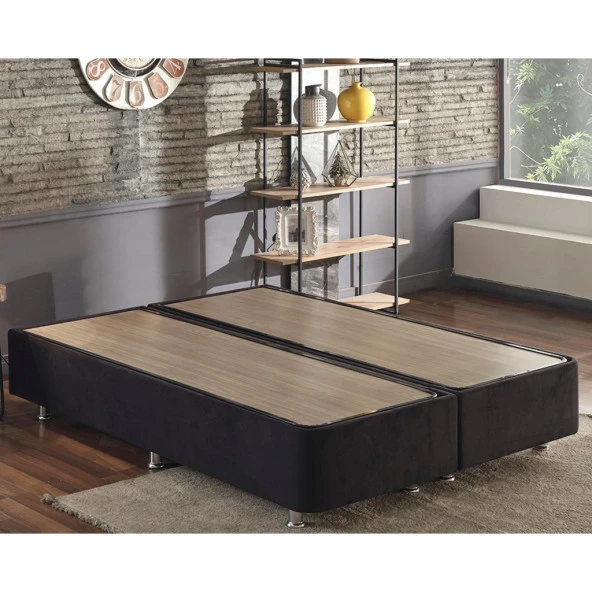 Niron Ela Baza -200x200 cm Çift Kişilik Sandıklı Siyah Kumaş Baza Silinebilir Soho Kumaş ürün görseli 1