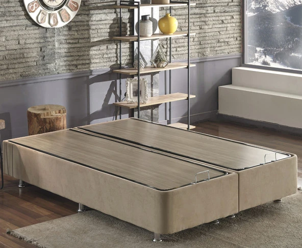 Niron Ela Baza -200x200 cm Çift Kişilik Sandıklı Sütlü Kahve Kumaş Baza Silinebilir Soho Kumaş ürün görseli 1