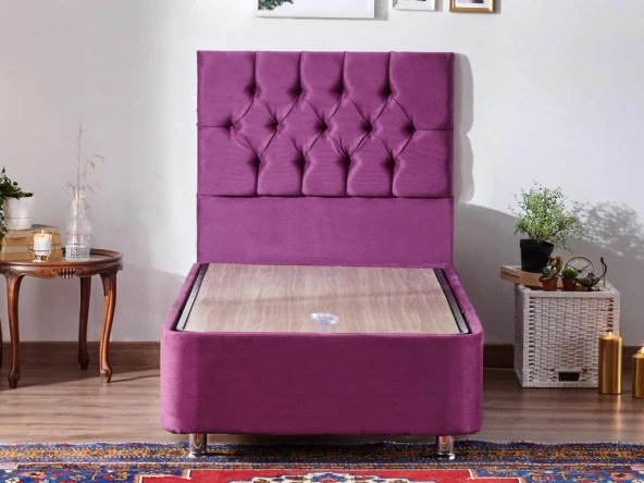 Niron Purple Baza ve Başlık Seti - 80x180 cm Tek Kişilik Sandıklı Mor Kumaş Baza ve Başlığı ürün görseli 1