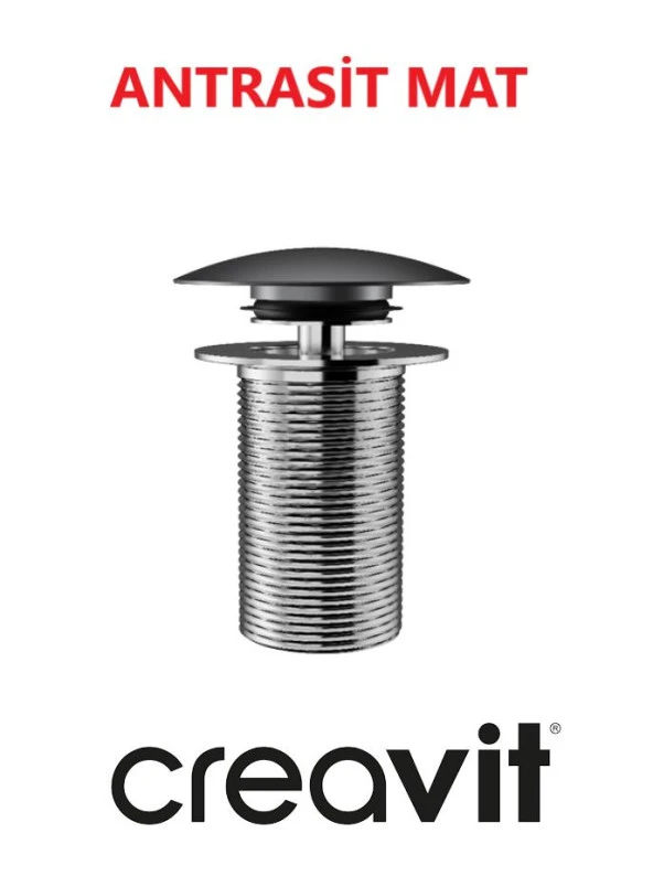 Creavit SF030 Pop-Up Sifon Başlığı Antrasit Mat Taşmasız Krom Lavabo Tapası Basmalı ürün görseli 1