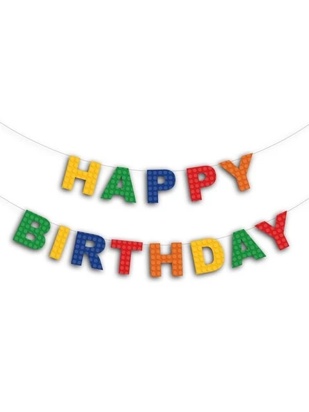 Renkli Bloklar Temalı Happy Bırthday Banner 2 Metre ürün görseli 1