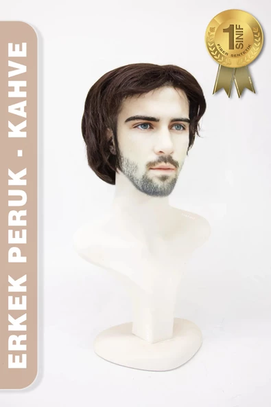 Erkek Peruk Kısa - Kahve - Resim 4