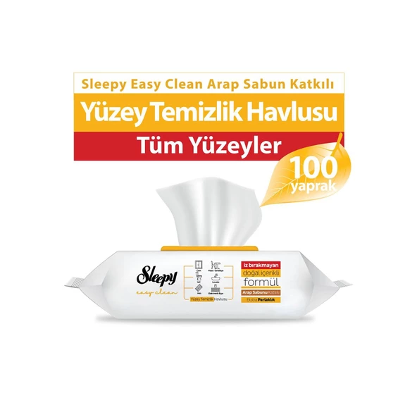 SLEEPY EASY ARAP SABUNU KATKILI CLEAN YÜZEY TEMİZLİK HAVLUSU 100LÜ ürün görseli 1