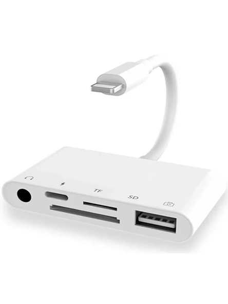 Apple iPad 5'i 1 Arada Lightning to USB TF Okuyucu, Lightning to USB Lightning Kamera adaptörü 3.5mm ürün görseli 1