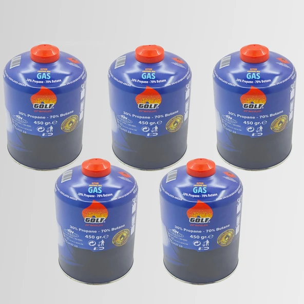 5'li Set - GOLF Butan Propan Kamp Gazı Valfli Kartuş 450 GR ürün görseli 1