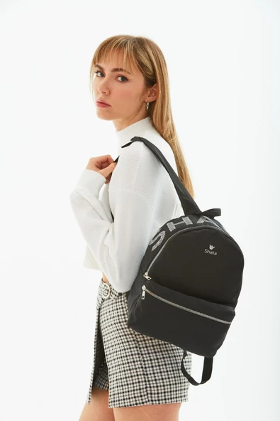 Siyah U39 Shaka Baskılı 2 Bölmeli Ön Cep Detaylı Su Geçirmez Unisex Sırt Çantası U:32 Cm E:25 Cm G:10 ürün görseli 1