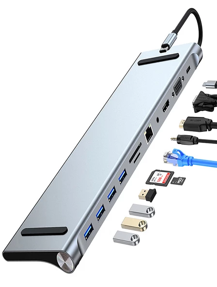 11in1 Çoklayıcı Type-C 3.1 To 4K Hdmi Vga Usb-C Ethernet USB Çoklayıcı SD Kart Okuyucu Çevirici Hub ürün görseli 1