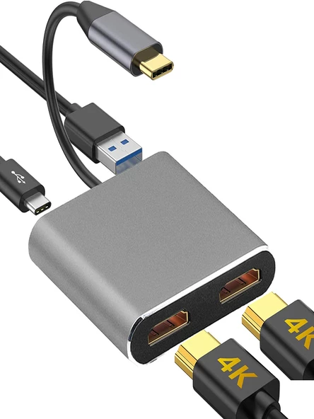PC Macbook Ekran Genişletici Çift HDMI VGA USB 3.0 4K 60Hz USB C Hub Ekran Çift Monitör Genişletici ürün görseli 1