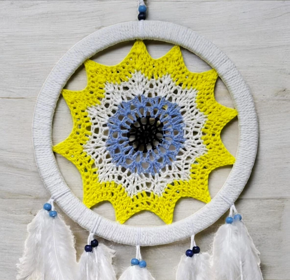 Sarı Nazar Motifli Kuş Tüylü Duvar Süsü ürün görseli 1