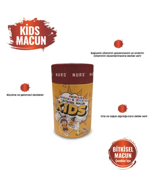 Nurs Kids Macun Çocuklar Için Özel Propolis, Omega 3 & Zencefilli Macun ürün görseli 1