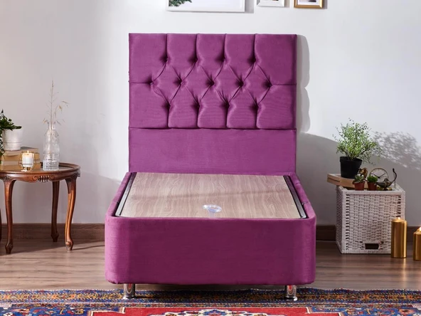 Niron Purple Baza ve Başlık Seti 100x200 cm Tek Kişilik Sandıklı Mor Kumaş Baza ve Başlığı ürün görseli 1