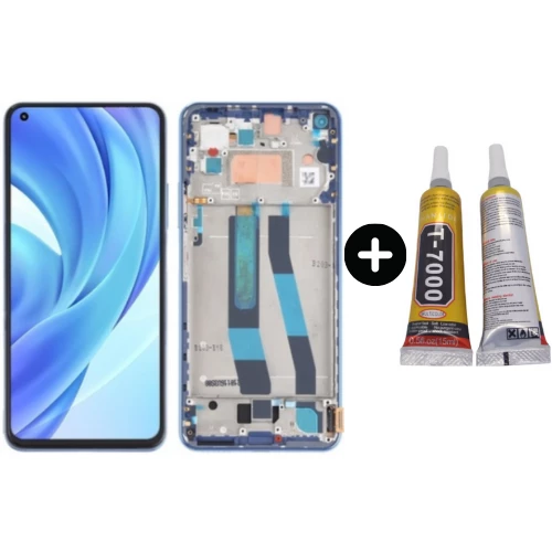 Xiaomi Mi 11 Lite Uyumlu Çıtalı HK Lcd Ekran Dokunmatik Mavi + B7000 ürün görseli 1