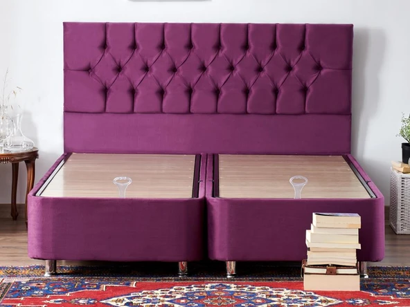Niron Purple Baza ve Başlık Seti 140x190 cm Çift Kişilik Sandıklı Mor Kumaş Baza ve Başlığı ürün görseli 1