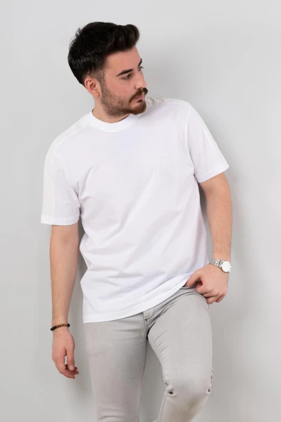 SIFIR YAKA OVERSİZE ERKEK T-SHİRT - Resim 4