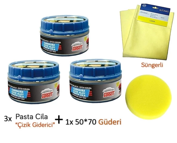 3x Çizik Giderici Parlatıcı Pasta Cila (Süngerli) + 1x Mikrofiber Güderi Kurulama Bezi 50x70 ürün görseli 1