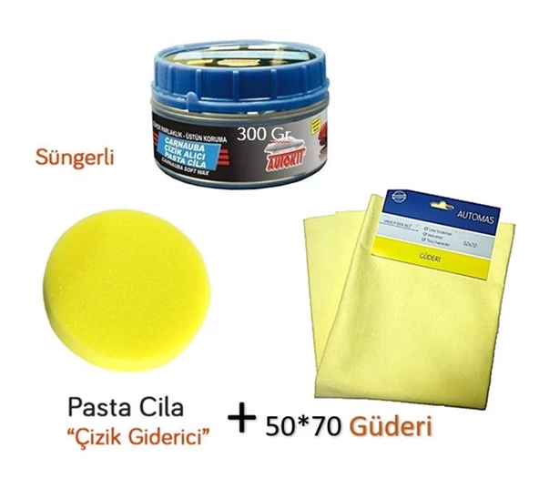 Çizik Giderici Parlatıcı Pasta Cila (Süngerli) + Mikrofiber Güderi Kurulama Bezi 50x70 ürün görseli 1