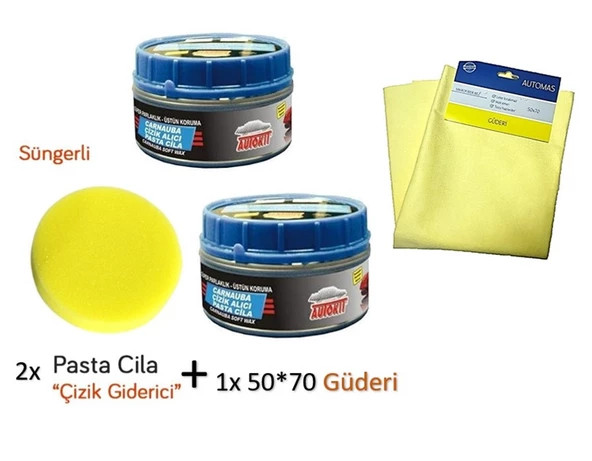 2x Çizik Giderici Parlatıcı Pasta Cila (Süngerli) + 1x Mikrofiber Güderi Kurulama Bezi 50x70 ürün görseli 1
