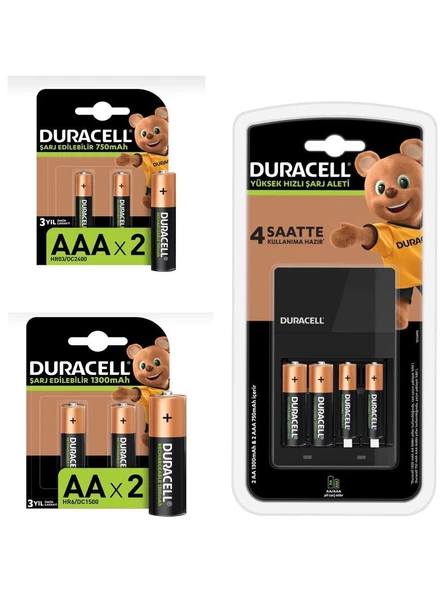 Duracell Cef 14 Şarj Cihazı ve 4 Adet 1300 Mah Aa Şarj Edilebilir Pil ve 4 Adet 750 Mah Aaa Şarj Edilebilir Pil ürün görseli 1