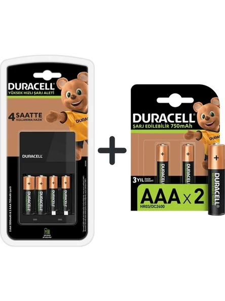Duracell Cef 14 Şarj Aleti+2 Aa ve 2 Aaa Pil+Şarj Edilebilir Aaa 750 Mah 2 Pil ürün görseli 1