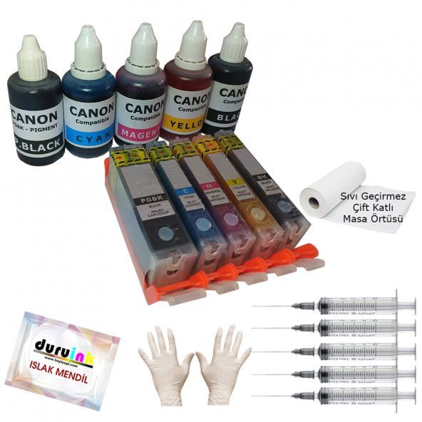 CANON MP980 MP990 MX860 MX870 UYUMLU KOLAY DOLAN KARTUŞ+5X50ml MÜREKKEP 5 RENK (DOLU) ürün görseli 1