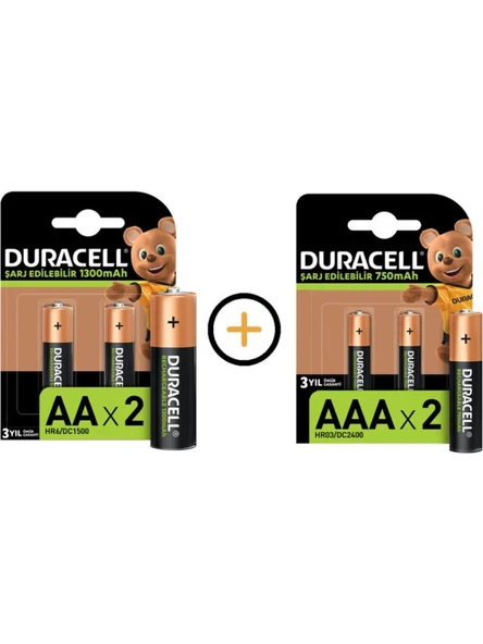 Duracell Duracel L Şarj Edilebilir 2 li Aa 1300MAH ve L Şarj Edilebilir 2 li Aaa 750 Mah Piller ürün görseli 1