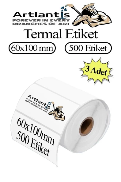 60x100 mm Barkod Etiketi Yapışkanlı 3 Adet Rulo Etiket Termal Barkot Terazi Etiketi 500 lü Barkod Yazıcılarına Uyumludur ürün görseli 1