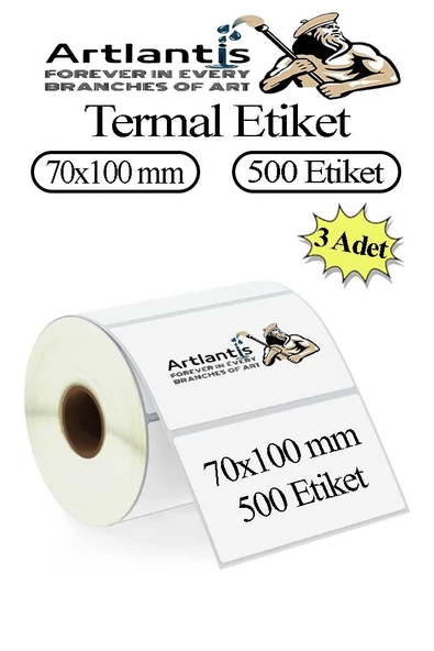 70x100 mm Barkod Etiketi Yapışkanlı 3 Adet Rulo Etiket Termal Barkot Terazi Etiketi 500 lü Barkod Yazıcılarına Uyumludur ürün görseli 1