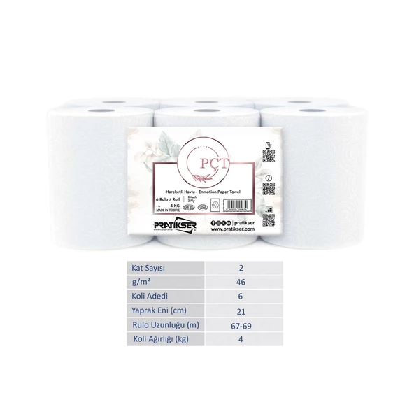 PÇT - Hareketli Havlu - 2Ply - 4 Kg/6 Rulo ürün görseli 1