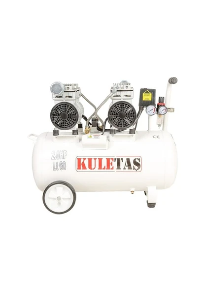 Kuletaş 2HP 8 Bar Süper Sessiz Yağsız Çift Motor Dişçi Hava Kompresörü 60 L ürün görseli 1